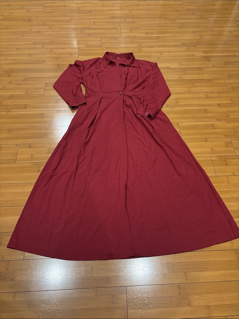 Classic Button-Front Maxi Shirt Dress in Wine